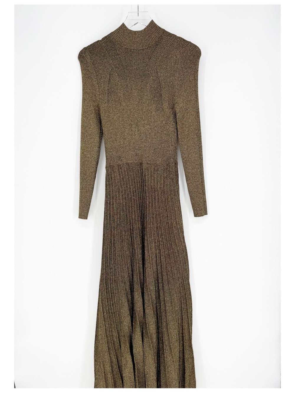 Sandro Metallic Knit Pleated Maxi Dress Women's Size 8 Gold Black Old Money - Picture 2 of 8